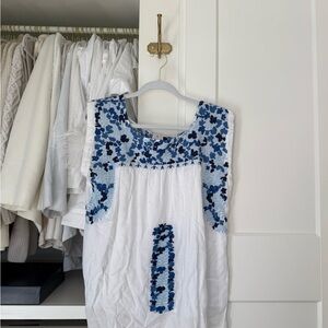 Elegant White and Blue Floral Blouse